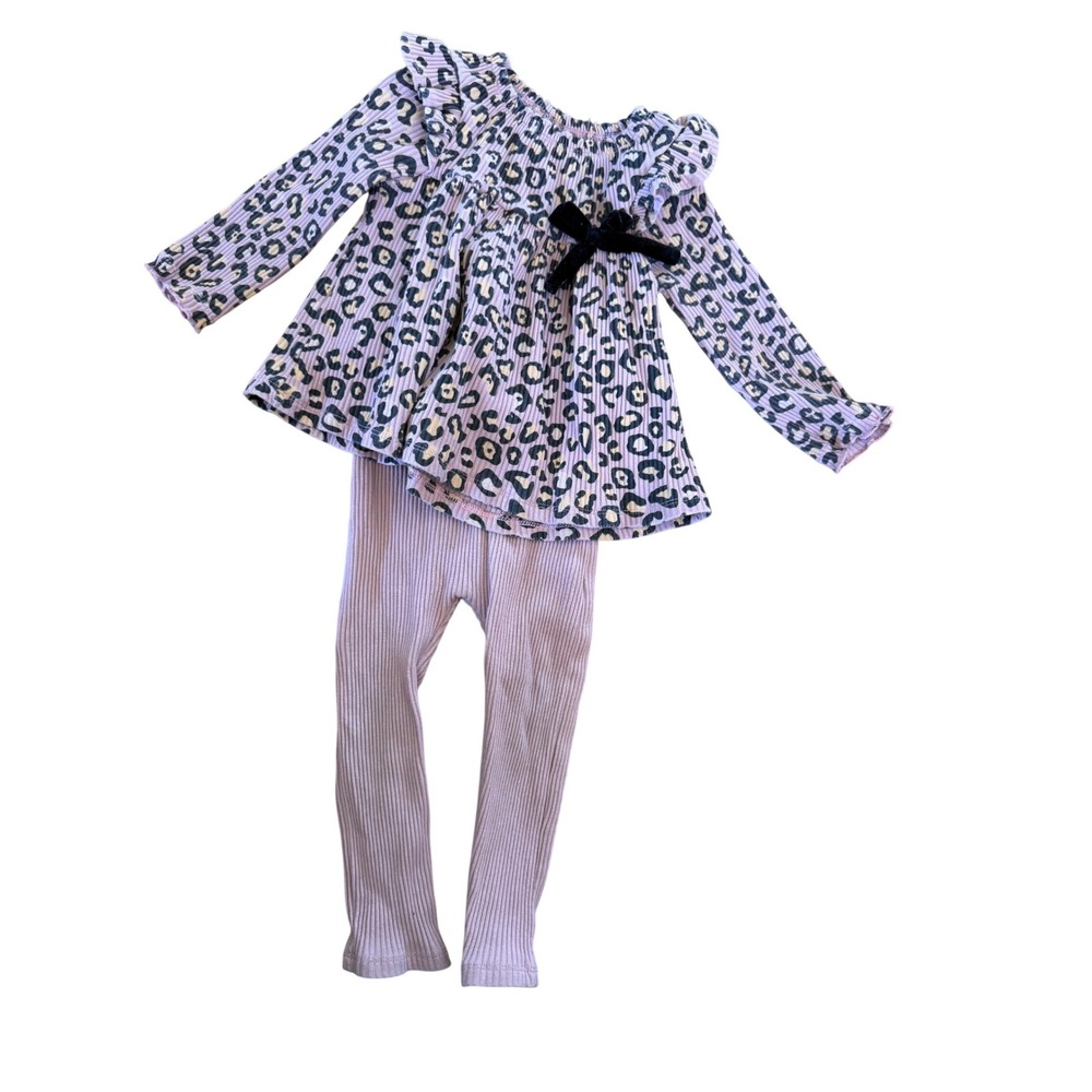 Mud Pie pink and black leopard print two‎ piece infant outfit